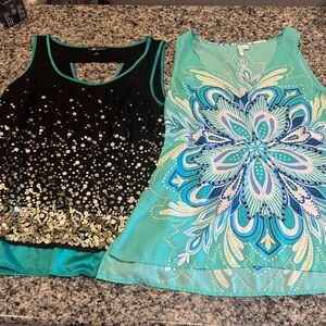 Black and Gold Sequin Tank Top and Teal Floral Tank Top size large